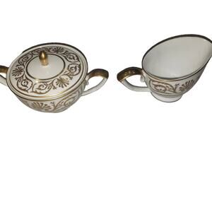 Anthemion Palazzo 8271 JAPAN Covered Sugar Bowl Creamer Art Deco Gold Scrolls